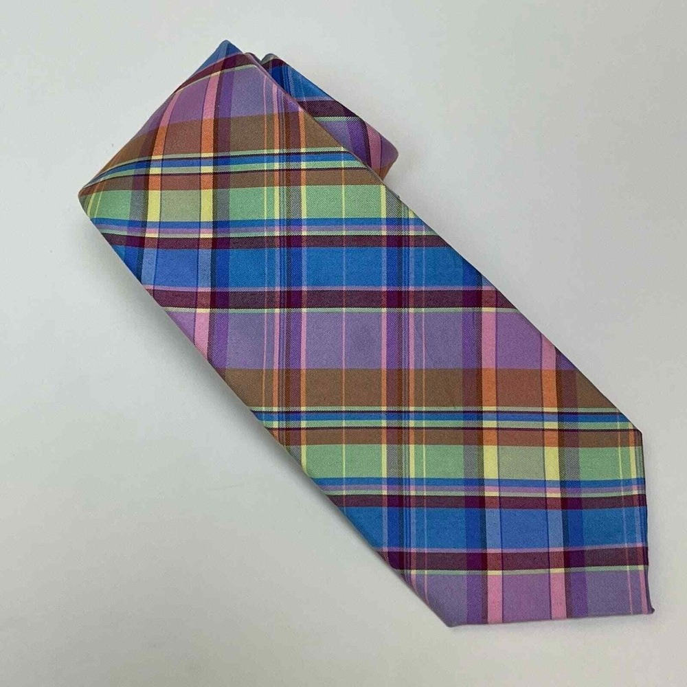 Tommy Hilfiger Plaid Necktie Mens Wedding Multicolor Silk Blend Preppy Formal